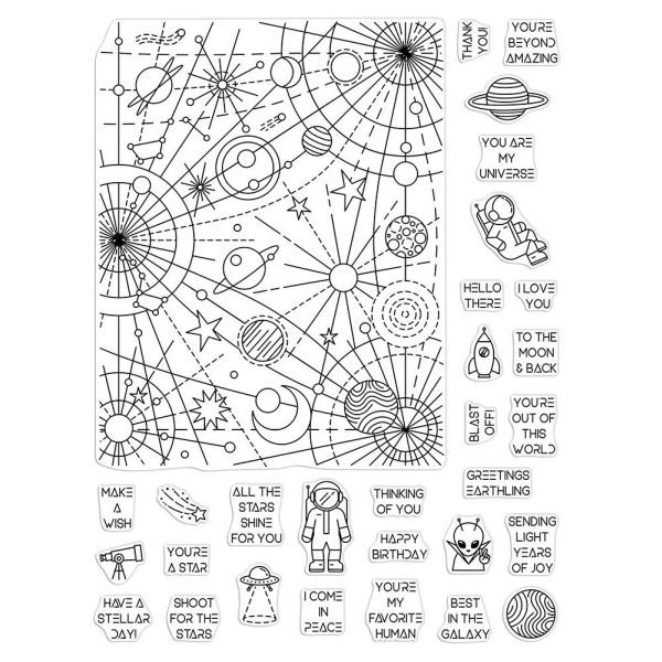 Hero Arts Clear Stamps 6x8 Galaxy Peek-a-Boo Parts