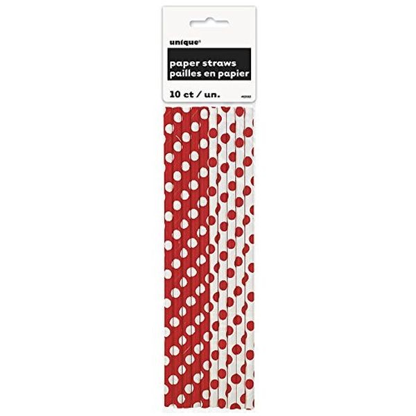 Unique Paper Straws White/Red Dots