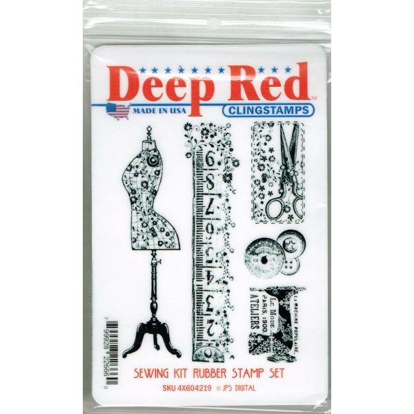 Deep Red Stamps Sewing Kit