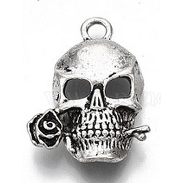 Metal Charms-Set (5) Skull w/Rose