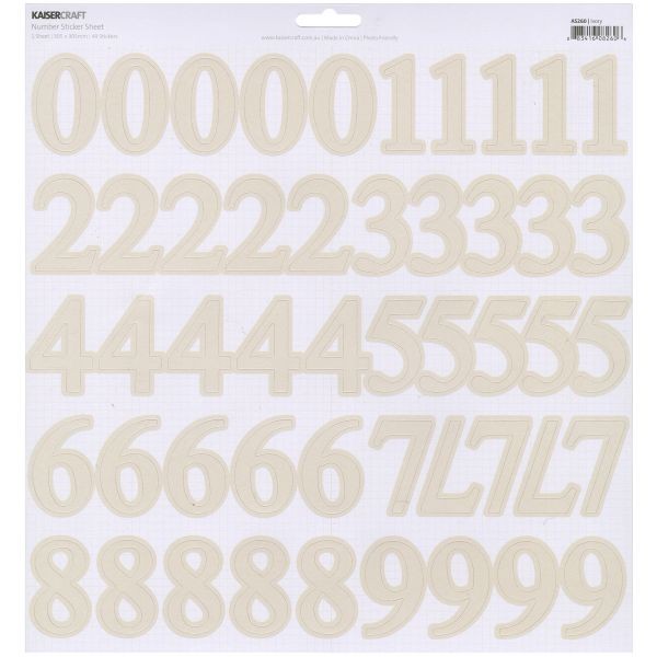 Kaisercraft Number Stickers Sheet Ivory