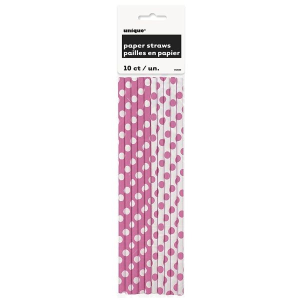 Unique Paper Straws White/Pink Dots
