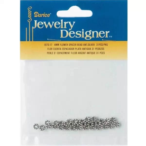 Darice Jewelry Designer Flower Spacer Beads Antique Silver